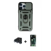 MARSİLYAN™- iPhone 15 Pro Max Kılıf Ahenk Klasik - Siyah 360 Mat Full Body Arka Koruyucu + Lacivert Raze Metal Kamera Lens