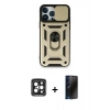 MARSİLYAN™- iPhone 15 Pro Max Kılıf Ahenk Klasik - Siyah 3D Antistatik Hayalet Cam Ekran Koruyucu + PVD Metal Kamera Lens - SH