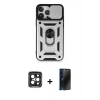 MARSİLYAN™- iPhone 15 Pro Max Kılıf Ahenk Klasik - Siyah 3D Antistatik Hayalet Cam Ekran Koruyucu + PVD Metal Kamera Lens - SH