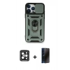 MARSİLYAN™- iPhone 15 Pro Max Kılıf Ahenk Klasik - Siyah 3D Antistatik Hayalet Cam Ekran Koruyucu + PVD Metal Kamera Lens - SH