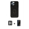 MARSİLYAN™- iPhone 15 Pro Max Kılıf Ahenk Klasik - Siyah 3D Antistatik Hayalet Cam Ekran Koruyucu + PVD Metal Kamera Lens - SH