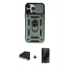 MARSİLYAN™- iPhone 15 Pro Max Kılıf Ahenk Klasik - Siyah 3D Antistatik Hayalet Cam Ekran Koruyucu + Raze Metal Kamera Lens - LT