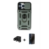 MARSİLYAN™- iPhone 15 Pro Max Kılıf Ahenk Klasik - Siyah 3D Antistatik Hayalet Cam Ekran Koruyucu + Raze Metal Kamera Lens - SH