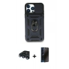 MARSİLYAN™- iPhone 15 Pro Max Kılıf Ahenk Klasik - Siyah 3D Antistatik Hayalet Cam Ekran Koruyucu + Raze Metal Kamera Lens - LT