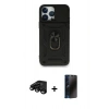 MARSİLYAN™- iPhone 15 Pro Max Kılıf Ahenk Klasik - Siyah 3D Antistatik Hayalet Cam Ekran Koruyucu + Raze Metal Kamera Lens - SH