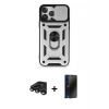MARSİLYAN™- iPhone 15 Pro Max Kılıf Ahenk Klasik - Siyah 3D Antistatik Hayalet Cam Ekran Koruyucu + Raze Metal Kamera Lens - TMGI