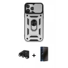 MARSİLYAN™- iPhone 15 Pro Max Kılıf Ahenk Klasik - Siyah 3D Antistatik Hayalet Cam Ekran Koruyucu + Raze Metal Kamera Lens - SH