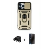 MARSİLYAN™- iPhone 15 Pro Max Kılıf Ahenk Klasik - Siyah 3D Antistatik Hayalet Cam Ekran Koruyucu + Raze Metal Kamera Lens - SH
