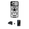 MARSİLYAN™- iPhone 15 Pro Max Kılıf Ahenk Klasik - Siyah 3D Antistatik Hayalet Cam Ekran Koruyucu + Raze Metal Kamera Lens - LT