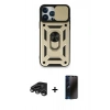 MARSİLYAN™- iPhone 15 Pro Max Kılıf Ahenk Klasik - Siyah 3D Antistatik Hayalet Cam Ekran Koruyucu + Raze Metal Kamera Lens - TMGI