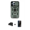 MARSİLYAN™- iPhone 15 Pro Max Kılıf Ahenk Klasik - Siyah 3D Antistatik Hayalet Cam Ekran Koruyucu + Raze Metal Kamera Lens - TMGI