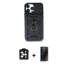 MARSİLYAN™- iPhone 15 Pro Max Kılıf Ahenk Klasik - Siyah 3D Antistatik Hayalet Cam Ekran Koruyucu + PVD Metal Kamera Lens - TU