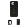 MARSİLYAN™- iPhone 15 Pro Max Kılıf Ahenk Klasik - Siyah 3D Antistatik Hayalet Cam Ekran Koruyucu + PVD Metal Kamera Lens - TU