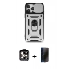 MARSİLYAN™- iPhone 15 Pro Max Kılıf Ahenk Klasik - Siyah 3D Antistatik Hayalet Cam Ekran Koruyucu + PVD Metal Kamera Lens - TU