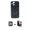 MARSİLYAN™- iPhone 15 Pro Max Kılıf Ahenk Klasik - Siyah 3D Antistatik Mat Seramik Nano Ekran Koruyucu + PVD Metal Kamera Lens - GI