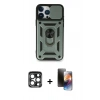 MARSİLYAN™- iPhone 15 Pro Max Kılıf Ahenk Klasik - Siyah 3D Antistatik Mat Seramik Nano Ekran Koruyucu + PVD Metal Kamera Lens - LT