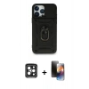 MARSİLYAN™- iPhone 15 Pro Max Kılıf Ahenk Klasik - Siyah 3D Antistatik Mat Seramik Nano Ekran Koruyucu + PVD Metal Kamera Lens - SH