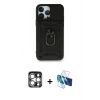 MARSİLYAN™- iPhone 15 Pro Max Kılıf Ahenk Klasik - Siyah 3D Antistatik Seramik Nano Ekran Koruyucu + PVD Metal Kamera Lens - GS