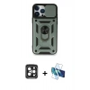 MARSİLYAN™- iPhone 15 Pro Max Kılıf Ahenk Klasik - Siyah 3D Antistatik Seramik Nano Ekran Koruyucu + PVD Metal Kamera Lens - SH