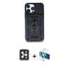 MARSİLYAN™- iPhone 15 Pro Max Kılıf Ahenk Klasik - Siyah 3D Antistatik Seramik Nano Ekran Koruyucu + PVD Metal Kamera Lens - SH