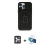 MARSİLYAN™- iPhone 15 Pro Max Kılıf Ahenk Klasik - Siyah 3D Antistatik Seramik Nano Ekran Koruyucu + PVD Metal Kamera Lens - GI