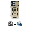 MARSİLYAN™- iPhone 15 Pro Max Kılıf Ahenk Klasik - Siyah 3D Antistatik Seramik Nano Ekran Koruyucu + PVD Metal Kamera Lens - SH