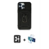 MARSİLYAN™- iPhone 15 Pro Max Kılıf Ahenk Klasik - Siyah 3D Antistatik Seramik Nano Ekran Koruyucu + PVD Metal Kamera Lens - SH