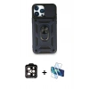 MARSİLYAN™- iPhone 15 Pro Max Kılıf Ahenk Klasik - Siyah 3D Antistatik Seramik Nano Ekran Koruyucu + Turuncu PVD Metal Kamera Lens