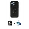 MARSİLYAN™- iPhone 15 Pro Max Kılıf Ahenk Klasik - Siyah 3D Antistatik Seramik Nano Ekran Koruyucu + Turuncu PVD Metal Kamera Lens