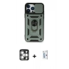 MARSİLYAN™- iPhone 15 Pro Max Kılıf Ahenk Klasik - Siyah Bilvis 0.18mm Plus Cam Ekran Koruyucu + PVD Metal Kamera Lens - GS