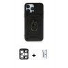 MARSİLYAN™- iPhone 15 Pro Max Kılıf Ahenk Klasik - Siyah Bilvis 0.18mm Plus Cam Ekran Koruyucu + PVD Metal Kamera Lens - GS