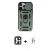 MARSİLYAN™- iPhone 15 Pro Max Kılıf Ahenk Klasik - Siyah Bilvis 0.18mm Plus Cam Ekran Koruyucu + PVD Metal Kamera Lens - LT