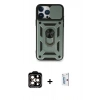 MARSİLYAN™- iPhone 15 Pro Max Kılıf Ahenk Klasik - Siyah Bilvis 0.18mm Plus Cam Ekran Koruyucu + PVD Metal Kamera Lens - TU
