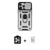 MARSİLYAN™- iPhone 15 Pro Max Kılıf Ahenk Klasik - Siyah Bilvis 0.18mm Plus Cam Ekran Koruyucu + PVD Metal Kamera Lens - TU