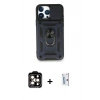 MARSİLYAN™- iPhone 15 Pro Max Kılıf Ahenk Klasik - Siyah Bilvis 0.18mm Plus Cam Ekran Koruyucu + PVD Metal Kamera Lens - TU