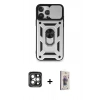 MARSİLYAN™- iPhone 15 Pro Max Kılıf Ahenk Klasik - Siyah Bilvis 3D Cam Ekran Koruyucu + PVD Metal Kamera Lens - GI