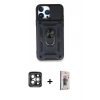 MARSİLYAN™- iPhone 15 Pro Max Kılıf Ahenk Klasik - Siyah Bilvis 3D Cam Ekran Koruyucu + PVD Metal Kamera Lens - GI