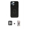 MARSİLYAN™- iPhone 15 Pro Max Kılıf Ahenk Klasik - Siyah Bilvis 3D Cam Ekran Koruyucu + PVD Metal Kamera Lens - GI