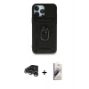 MARSİLYAN™- iPhone 15 Pro Max Kılıf Ahenk Klasik - Siyah Bilvis 3D Mat Cam Ekran Koruyucu + Gümüş Raze Metal Kamera Lens