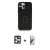 MARSİLYAN™- iPhone 15 Pro Max Kılıf Ahenk Klasik - Siyah Bilvis 3D Mat Cam Ekran Koruyucu + Lacivert PVD Metal Kamera Lens
