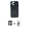 MARSİLYAN™- iPhone 15 Pro Max Kılıf Ahenk Klasik - Siyah Bilvis 3D Mat Cam Ekran Koruyucu + Lacivert PVD Metal Kamera Lens