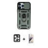 MARSİLYAN™- iPhone 15 Pro Max Kılıf Ahenk Klasik - Siyah Bilvis 3D Mat Cam Ekran Koruyucu + PVD Metal Kamera Lens - LT