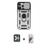 MARSİLYAN™- iPhone 15 Pro Max Kılıf Ahenk Klasik - Siyah Bilvis 3D Mat Cam Ekran Koruyucu + PVD Metal Kamera Lens - GI