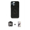 MARSİLYAN™- iPhone 15 Pro Max Kılıf Ahenk Klasik - Siyah Bilvis 3D Mat Cam Ekran Koruyucu + PVD Metal Kamera Lens - TU