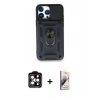 MARSİLYAN™- iPhone 15 Pro Max Kılıf Ahenk Klasik - Siyah Bilvis 3D Mat Cam Ekran Koruyucu + PVD Metal Kamera Lens - TU
