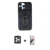 MARSİLYAN™- iPhone 15 Pro Max Kılıf Ahenk Klasik - Siyah Bilvis 3D Mat Cam Ekran Koruyucu + PVD Metal Kamera Lens - GI