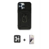 MARSİLYAN™- iPhone 15 Pro Max Kılıf Ahenk Klasik - Siyah Bilvis 3D Mat Cam Ekran Koruyucu + PVD Metal Kamera Lens - GI