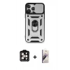 MARSİLYAN™- iPhone 15 Pro Max Kılıf Ahenk Klasik - Siyah Bilvis 3D Mat Cam Ekran Koruyucu + PVD Metal Kamera Lens - TU
