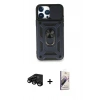 MARSİLYAN™- iPhone 15 Pro Max Kılıf Ahenk Klasik - Siyah Bilvis 3D Mat Cam Ekran Koruyucu + Raze Metal Kamera Lens - SH