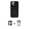 MARSİLYAN™- iPhone 15 Pro Max Kılıf Ahenk Klasik - Siyah Bilvis 5in1 3D Magic Cam Ekran Koruyucu + PVD Metal Kamera Lens - GS